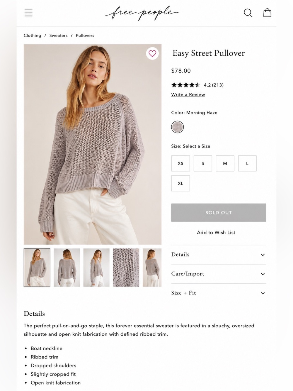 Free People Easy Street Pullover in Morning Haze Gray